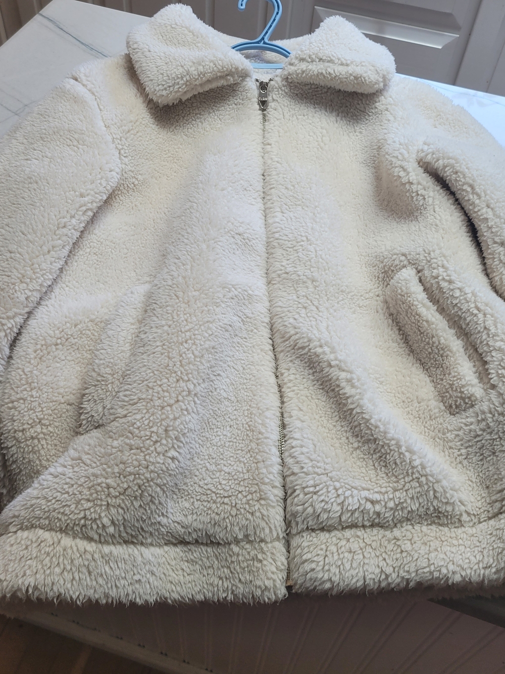 Guess Womens White Sherpa Zip Jacket